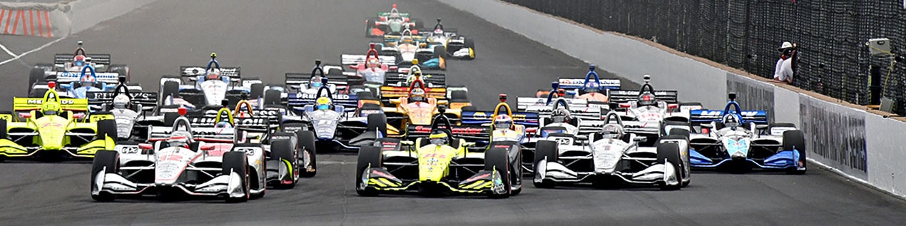 indy cars racing to through the start line Huntsville